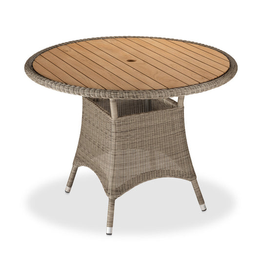 CO9 Design - Savannah 40" Round Dining Table with Inset Teak Table Top and Umbrella Hole - Brown/White Coral Grey