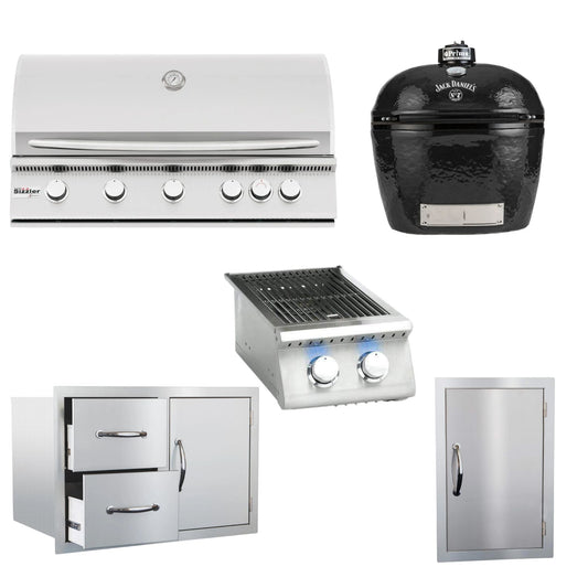 Summerset Sizzler Grill and Primo XL Kamado 5 Piece Outdoor Kitchen Package 40-Inch 5-Burner | Built-In | Propane OR Natural Gas | Grill With Rear Infrared Burner - SIZ40