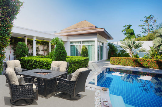 AFD Home Conversation Set Monterey Fire Pit Swivel Rocker Chat Set 5