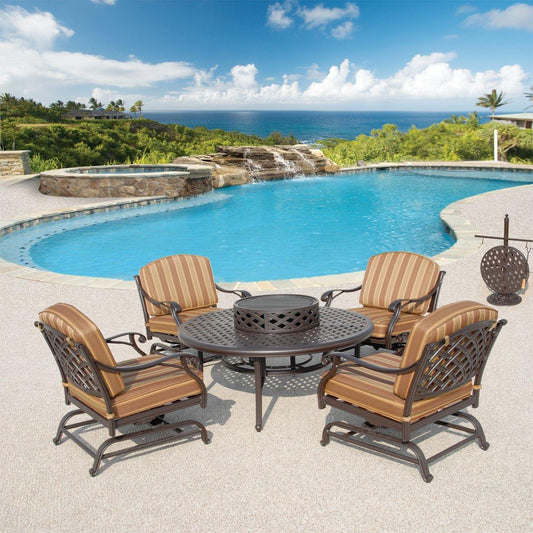 AFD Home Fire Pit Chat Set Brentwood Outdoor Aluminum All Inclusive Fire Pit Motion Set of 6