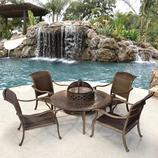 AFD Home Fire Pit Chat Set Palladio Woven Aluminum Outdoor All Inclusive Fire Pit Club Set of 6