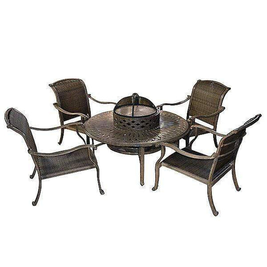 AFD Home Fire Pit Chat Set Palladio Woven Aluminum Outdoor All Inclusive Fire Pit Club Set of 6