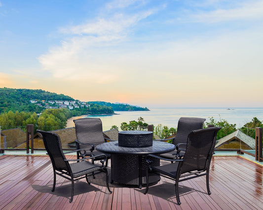 AFD Home Outdoor Chairs Wyndermere All Inclusive Outdoor Gas Firepit Club Table Set