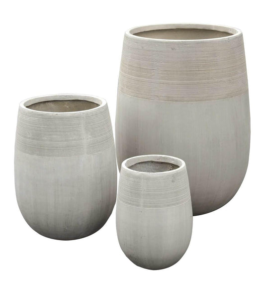 AFD Home Outdoor Decor Clean Design Planter Set of 3 with Stripe Accents in an Ancient Cement Finish