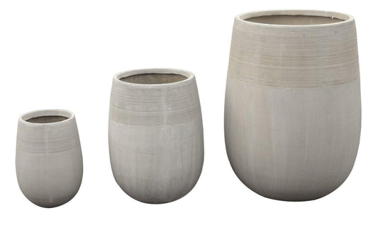 AFD Home Outdoor Decor Clean Design Planter Set of 3 with Stripe Accents in an Ancient Cement Finish