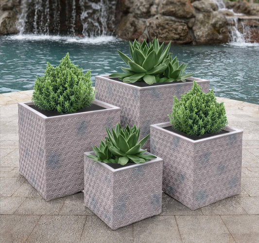 AFD Home Outdoor Decor Tiempo Purple Brown Planters Set of 4