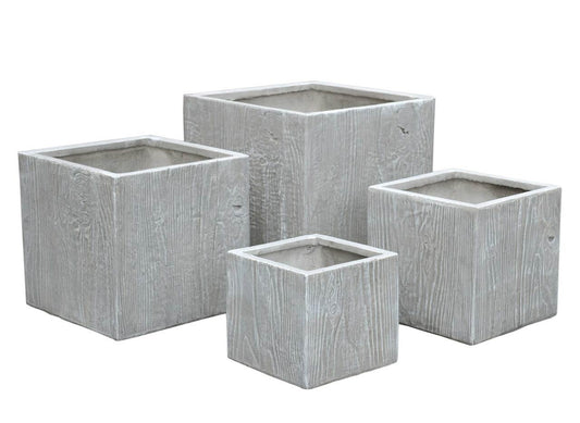 AFD Home Outdoor Decor Wood Design Planters Set of 4 in Gray Finish