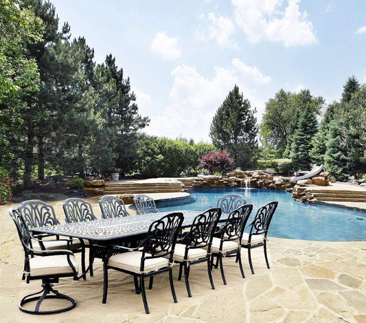 AFD Home Outdoor Dining Set AFD Home - Elisabeth Extension Table with Dining Table Chairs Set of 11 ( GF-LD163EC/LD77 ) | Aluminum Outdoor Dining Chair & Swivel Rocker