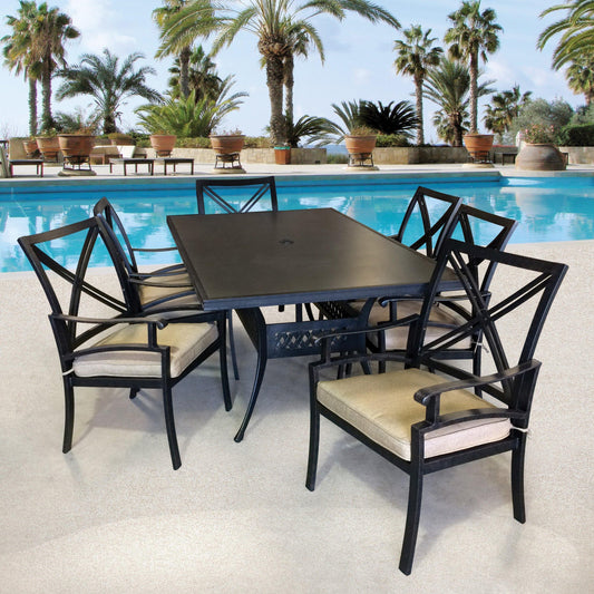 AFD Home Outdoor Dining Set Miramar Outdoor Aluminum 7 Piece Dining Table Set