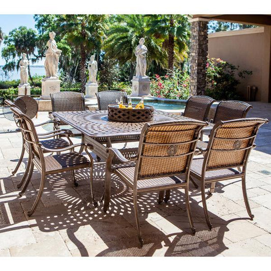 AFD Home Outdoor Dining Set Palladio Woven Aluminum Outdoor All Inclusive Outdoor Firepit Set of 10