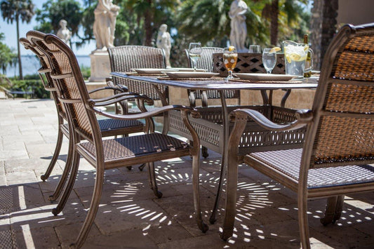 AFD Home Outdoor Dining Set Palladio Woven Aluminum Outdoor All Inclusive Outdoor Firepit Set of 10