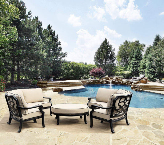 AFD Home Outdoor Ottoman Astoria Two Curved Sofas with Cocktail Ottoman Set