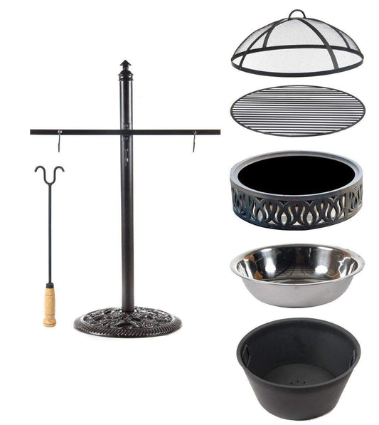 AFD Home Round Fire Pit Tables Grand Bonaire Weave Outdoor Fire Pit Table With Accessories