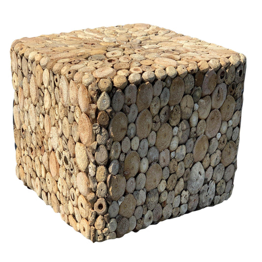 AFD Home Sales Inventory Oyster Cross Cut Random Solid Wood Square Ottoman Stool Table 17.75" Tall