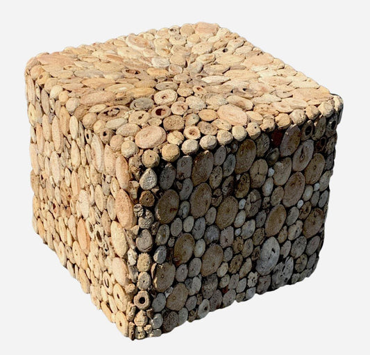 AFD Home Sales Inventory Oyster Cross Cut Random Solid Wood Square Ottoman Stool Table 17.75" Tall