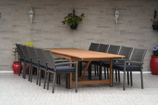 Amazonia Outdoor Teak Dining Set Amazonia 11 Piece Extendable Rectangular Dining Set LEYLOT_10LIBERARM GRGR