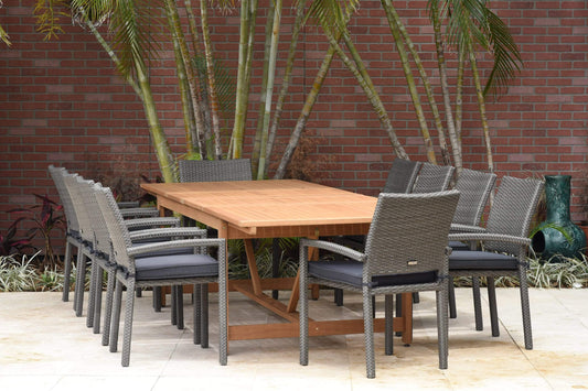 Amazonia Outdoor Teak Dining Set Amazonia 11 Piece Extendable Rectangular Dining Set LEYLOT_10LIBERARM GRGR