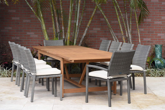 Amazonia Outdoor Teak Dining Set Amazonia 11 Piece Extendable Rectangular Dining Set LEYLOT_8LIB2LIBARM GROW