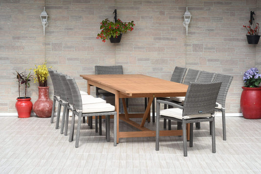 Amazonia Outdoor Teak Dining Set Amazonia 11 Piece Extendable Rectangular Dining Set LEYLOT_8LIB2LIBARM GROW