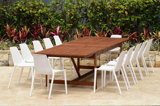Amazonia Outdoor Teak Dining Set Amazonia 13 Piece Extendable Rectangular Dining Set SC LEYPAR_12VALSIDE WHT