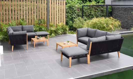 Amazonia Outdoor Teak Dining Set Amazonia 8 piece Teak Finish Patio Seating Set with Cushions SC BARRY10_LOT_BLK