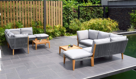 Amazonia Outdoor Teak Dining Set Amazonia 8 piece Teak Finish Patio Seating Set with Cushions SC BARRY10_LOT_GR