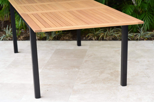 Amazonia Outdoor Teak Dining Set Amazonia Bowery Rectangular Patio Garden Dining Table | Extendable and Teak Finish | Durable and Ideal for Indoors and Outdoors | Black Aluminum