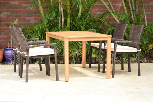 Amazonia Outdoor Teak Dining Set Amazonia Brooklyn 5 Piece Rectangular Eucalyptus Patio Dining set | Teak Finish and Grey Wicker Arm Chairs| Durable and Ideal for Outdoors