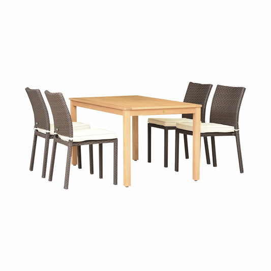 Amazonia Outdoor Teak Dining Set Amazonia Brooklyn 5 Piece Rectangular Eucalyptus Patio Dining set | Teak Finish and Grey Wicker Chairs | Durable and Ideal for Outdoors ORLRECLOT_4LIBSIDEBR