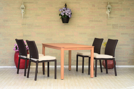 Amazonia Outdoor Teak Dining Set Amazonia Brooklyn 5 Piece Rectangular Eucalyptus Patio Dining set | Teak Finish and Grey Wicker Chairs | Durable and Ideal for Outdoors ORLRECLOT_4LIBSIDEBR