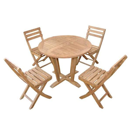 Anderson Teak Bistro Set Anderson Teak - Descanso Alabama 5-Pieces Bistro Set ( SET-227 ) | Round Solid Teak Wood Dining Table & Folding Chair