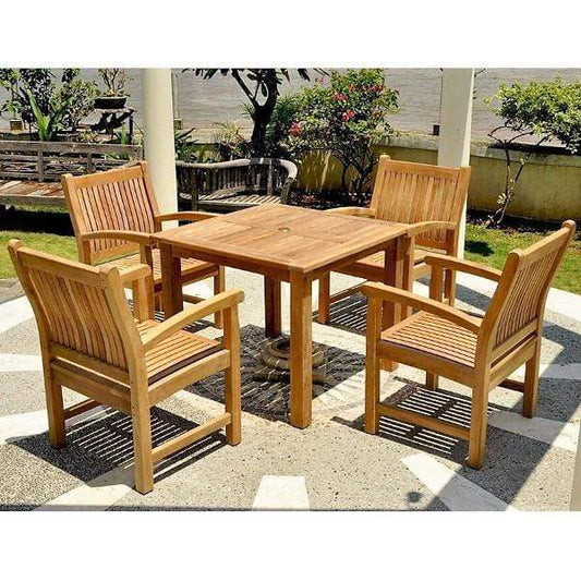 Anderson Teak Outdoor Dining Set Anderson Teak - Bahama 35'' Sahara 5-Pieces Bistro Table | Square Teak Wood Dinning Table( TB-035SQ ) & Armchairs ( CHD-112 )