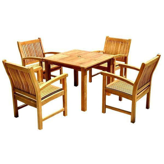 Anderson Teak Outdoor Dining Set Anderson Teak - Bahama 35'' Sahara 5-Pieces Bistro Table | Square Teak Wood Dinning Table( TB-035SQ ) & Armchairs ( CHD-112 )