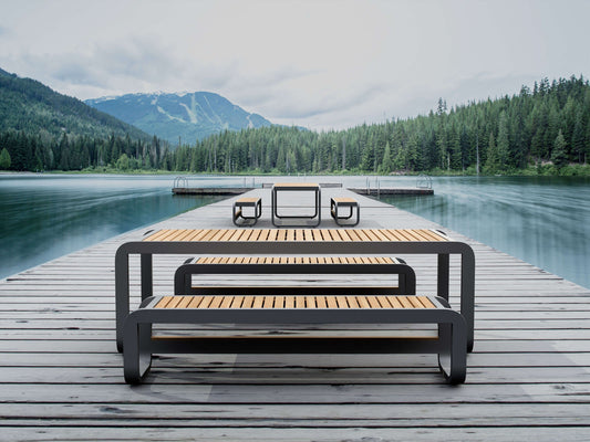 Anderson Teak Outdoor Dining Set Anderson Teak - Monza 3-pieces Aluminum Frame with Premium Grade Teak ( Set-5020 ) | Aluminum, Teak Wood Rectangle Table & Stools