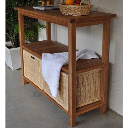Anderson Teak Outdoor Dining Table Anderson Teak Towel Console w/ 2 Shelves Table