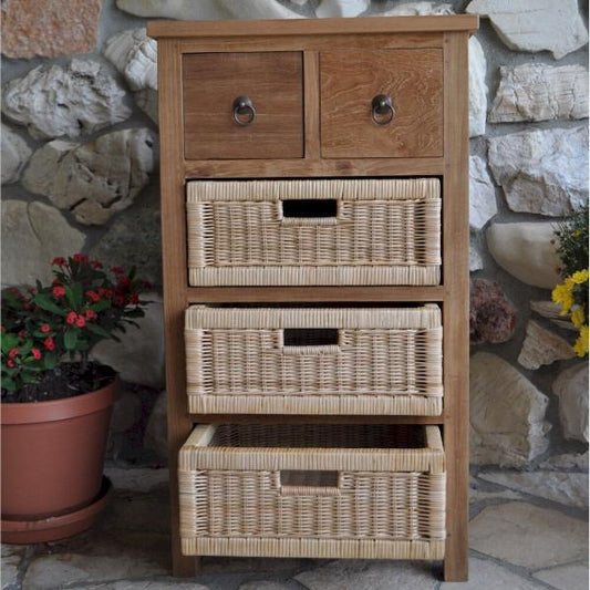 Anderson Teak Outdoor Table Anderson Teak Safari Occasional Table w/ Drawer & Rattan Baskets