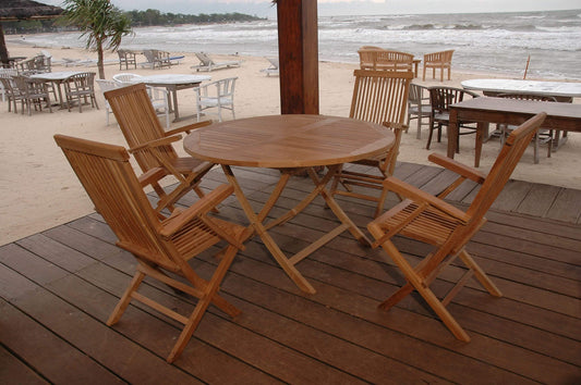 Anderson Teak Outdoor Teak Dining Set Anderson Teak Bahama Classic Folding Armchair 5-Pieces Dining Set