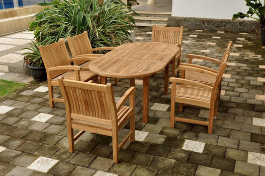 Anderson Teak Outdoor Teak Dining Set Anderson Teak Bahama Sahara 7-Pieces 78" Oval Dining Set