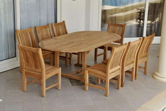 Anderson Teak Outdoor Teak Dining Set Anderson Teak Bahama Sahara 9-Pieces 87" Oval Dining Set