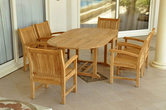Anderson Teak Outdoor Teak Dining Set Anderson Teak Bahama Sahara Armchair 7-Pieces 87" Oval Dining Set