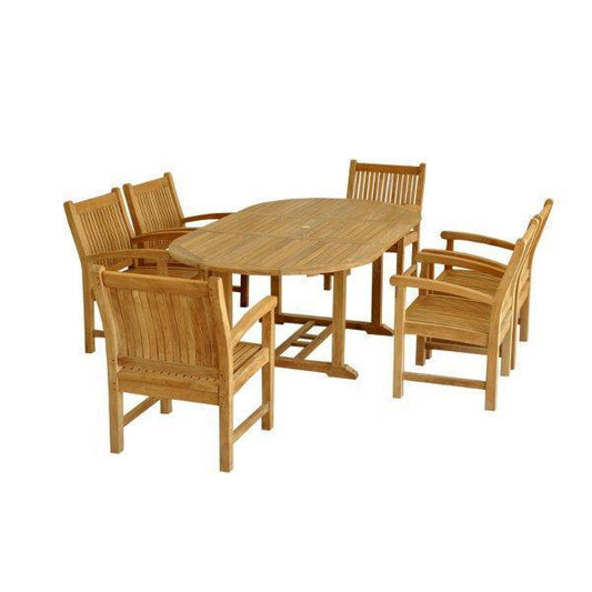 Anderson Teak Outdoor Teak Dining Set Anderson Teak Bahama Sahara Armchair 7-Pieces 87" Oval Dining Set