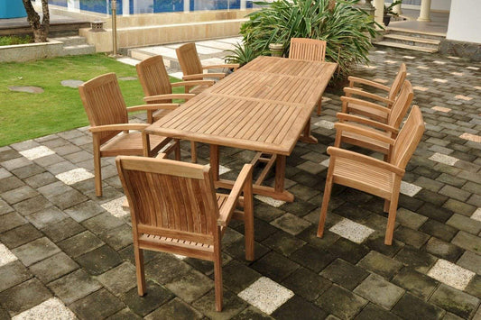 Anderson Teak Outdoor Teak Dining Set Anderson Teak Bahama Stackable Sahara 9-Pieces Rectangular Dining Set A