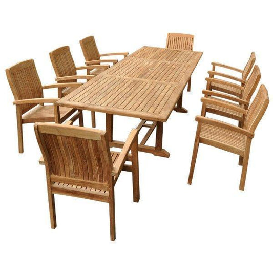 Anderson Teak Outdoor Teak Dining Set Anderson Teak Bahama Stackable Sahara 9-Pieces Rectangular Dining Set A