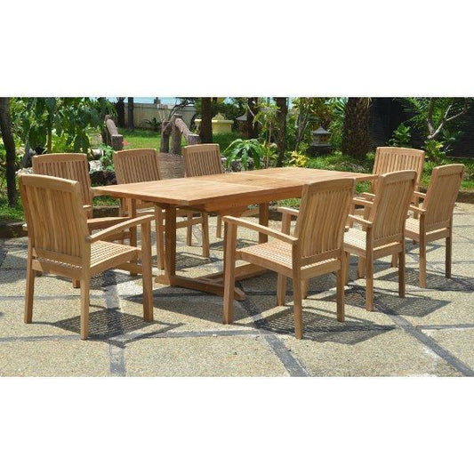 Anderson Teak Outdoor Teak Dining Set Anderson Teak Bahama Stackable Sahara 9-Pieces Rectangular Dining Set B