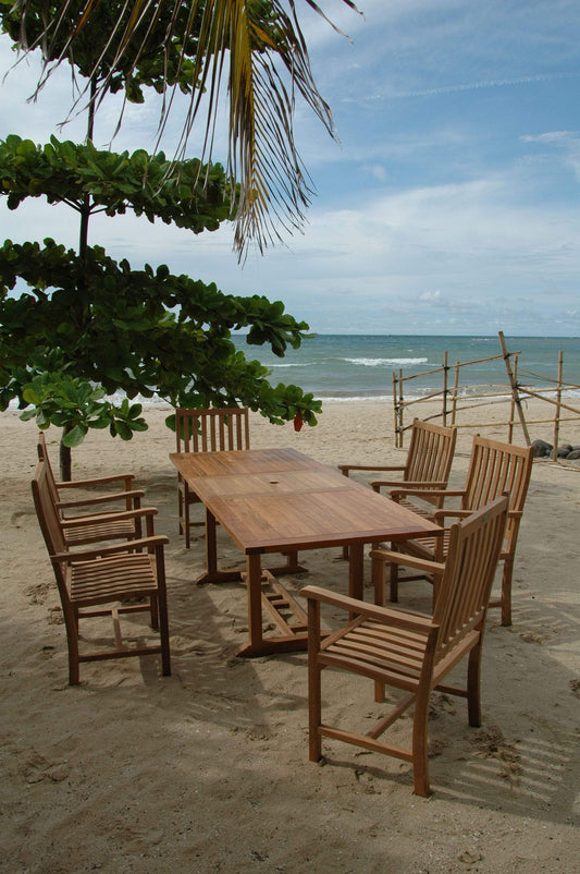 Anderson Teak Outdoor Teak Dining Set Anderson Teak Bahama Wilshire Armchair 7-Pieces Extension Dining Set