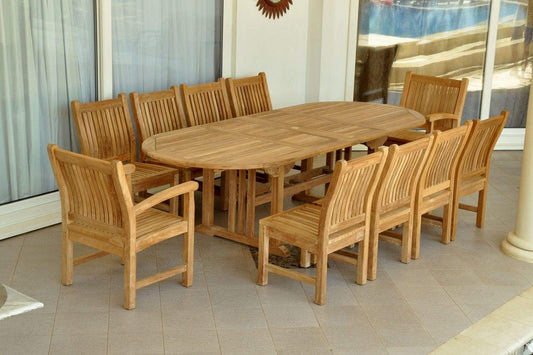 Anderson Teak Outdoor Teak Dining Set Anderson Teak Sahara Dining Side Chair 11-Pieces Oval Dining Set