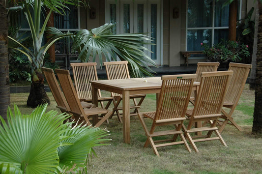 Anderson Teak Outdoor Teak Dining Set Anderson Teak Windsor Classic Chair 9-Pieces Folding Dining Set