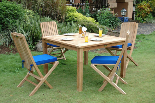 Anderson Teak Outdoor Teak Dining Set Anderson Teak Windsor Comfort Chair 5-Pieces Folding Dining Set