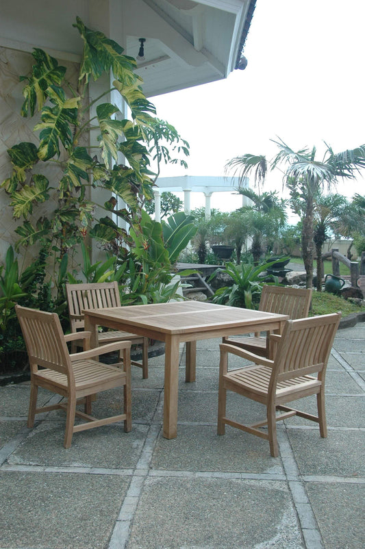 Anderson Teak Outdoor Teak Dining Set Anderson Teak Windsor Rialto Armchair 5-Pieces Dining Set
