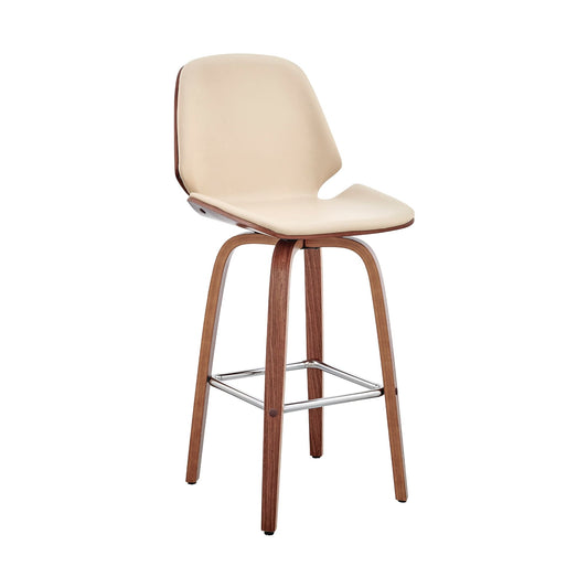 Armen Living Bar Stool Armen Living | Arabela 26" Cream Faux Leather and Walnut Wood Swivel Bar Stool | LCAABAWACR26